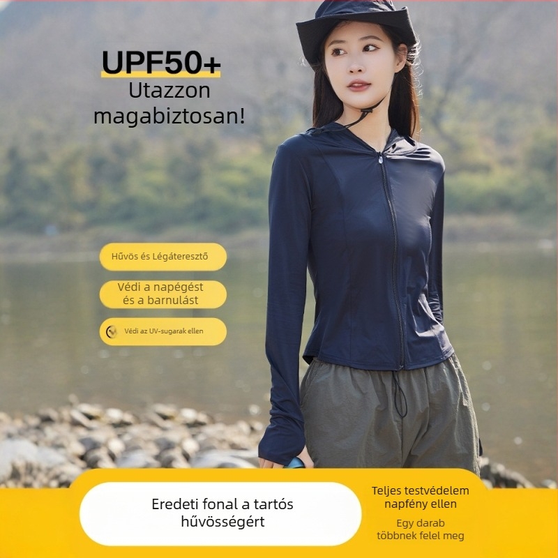 Női kapucnis szélvédő kabát, slim-fit, UPF50+ UV védelem, könnyű, lélegző nylon anyag