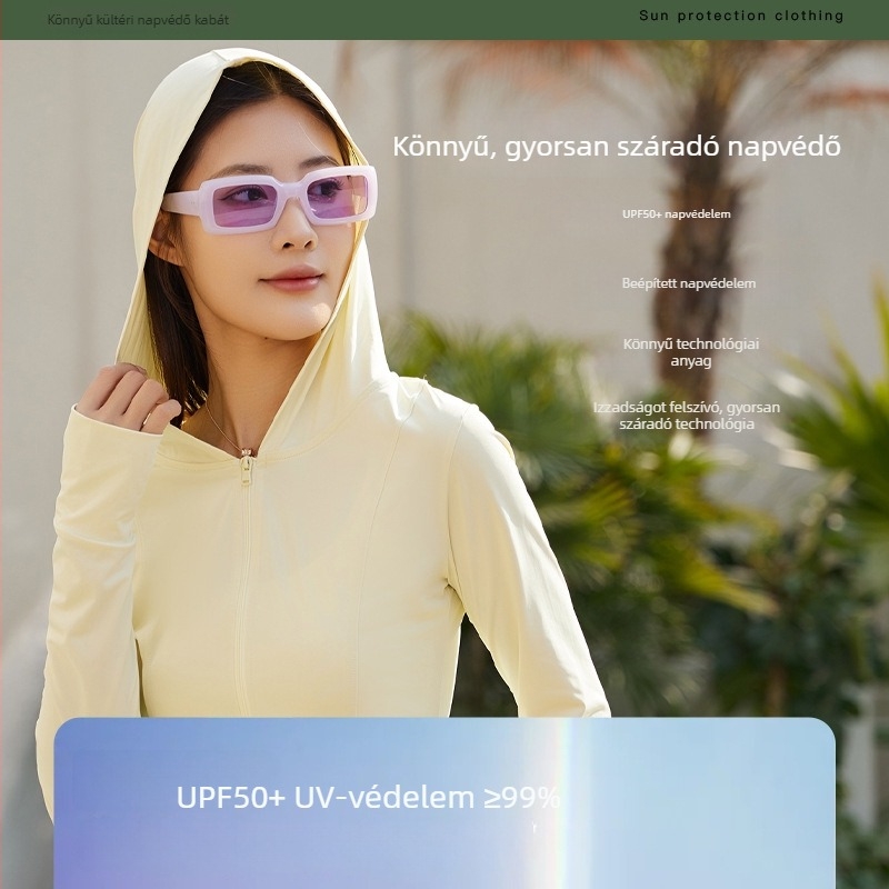 Női kapucnis szélvédő kabát, slim-fit, UPF50+ UV védelem, könnyű, lélegző nylon anyag