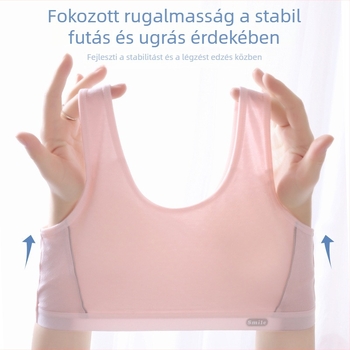 Anfiya lányoknak szánt sportmelltartó, vest-stílusú, 3/4 kosár, vékony formázott kosárhab betéttel, pamut anyag, rögzített dupla vállpántok, légáteresztő és izzadság-elvezető