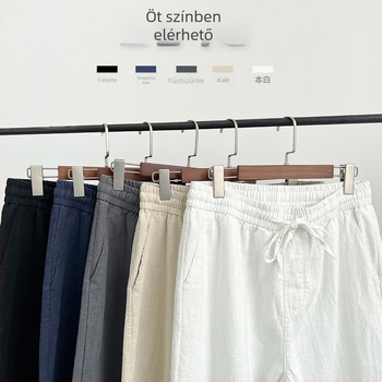 Férfi len nadrág, laza szabás, vékony anyag, egyenes szár, koreai stílus