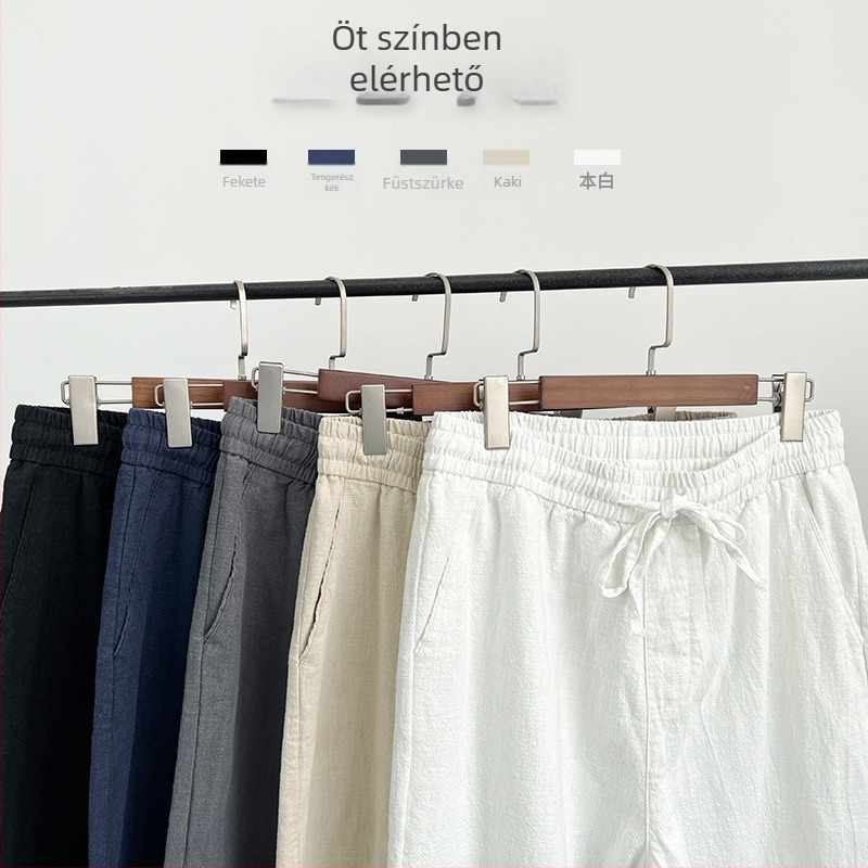 Férfi len nadrág, laza szabás, vékony anyag, egyenes szár, koreai stílus