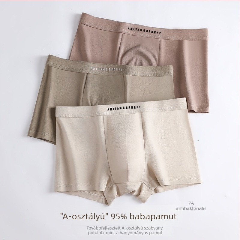 80-as sűrített pamut férfi boxeralsó, tiszta pamut, antibakteriális, légáteresztő, középmagasság, egyszínű