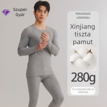 Férfiak számára – pamut alapréteg termo készlet hosszúujjú felső és hosszú nadrág; 95–100% pamut; vastagságú szövet 251–300 g/m²; termikus funkció; kerek nyak