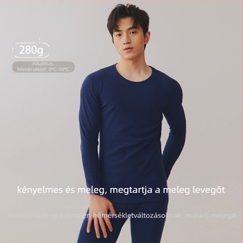 Férfiak számára – pamut alapréteg termo készlet hosszúujjú felső és hosszú nadrág; 95–100% pamut; vastagságú szövet 251–300 g/m²; termikus funkció; kerek nyak