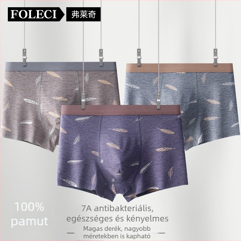 Pamut férfi alsónadrág, plusz méret, varrat nélküli, magas derekú, virágos mintával, lélegző