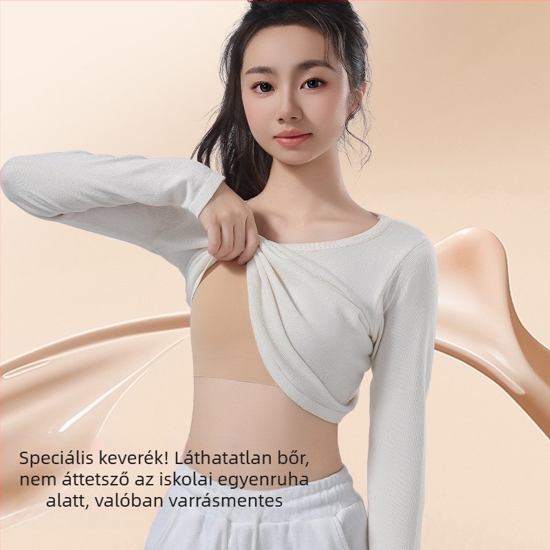 Pubertás korú lányok számára, varrat nélküli melltartó, teljes kosárral, közepesen formázott kosárral, latex kosár anyag, nylon Ice Silk, rögzített kettős vállpántok