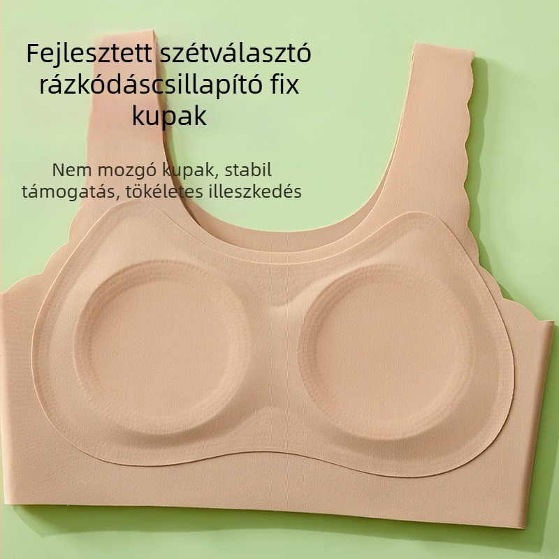 Pubertás korú lányok számára, varrat nélküli melltartó, teljes kosárral, közepesen formázott kosárral, latex kosár anyag, nylon Ice Silk, rögzített kettős vállpántok
