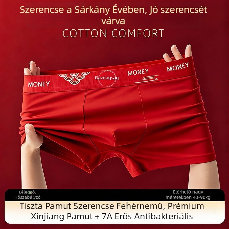 Férfi pamut boxeralsó, lélegző, antibakteriális, középmagasságú derékvonal, 95-100% pamut