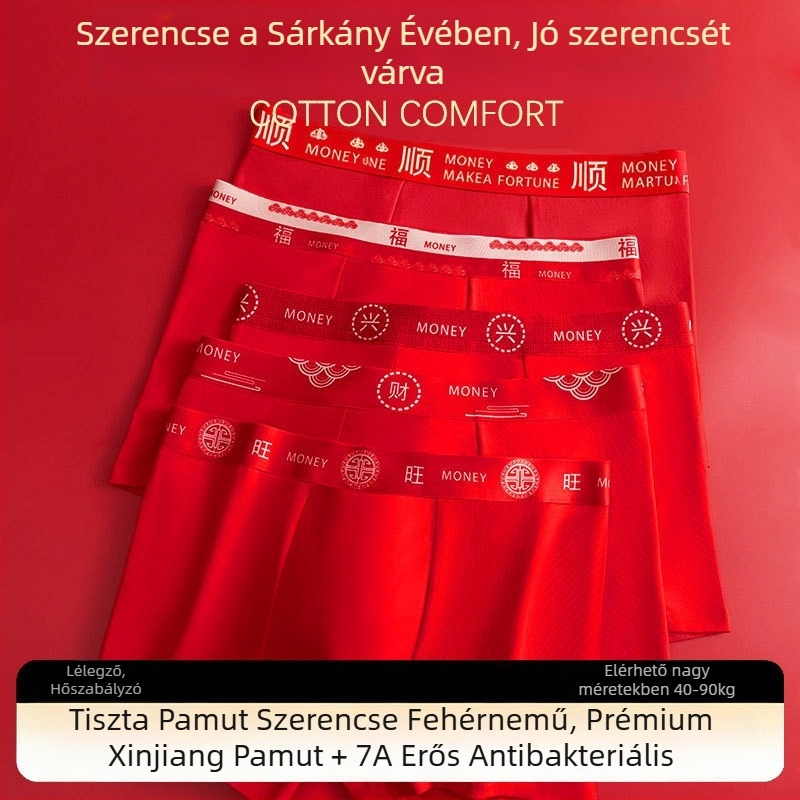 Férfi pamut boxeralsó, lélegző, antibakteriális, középmagasságú derékvonal, 95-100% pamut
