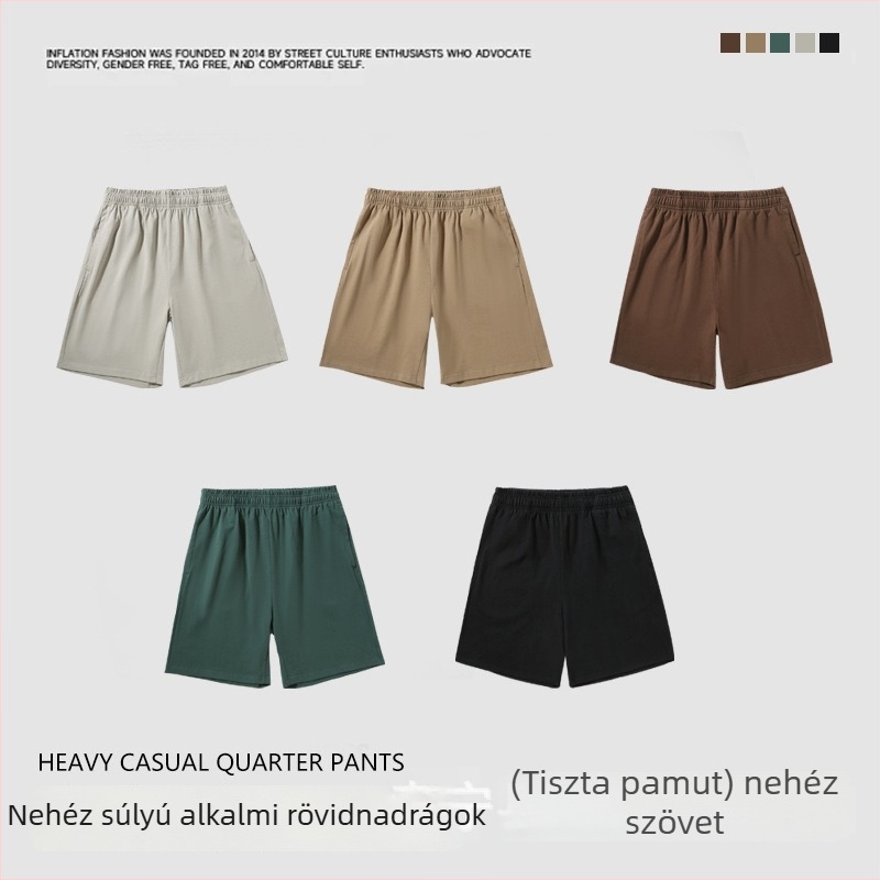 Linmoxuan férfi pamut rövidnadrág, 320 g, félhosszú, laza szabás