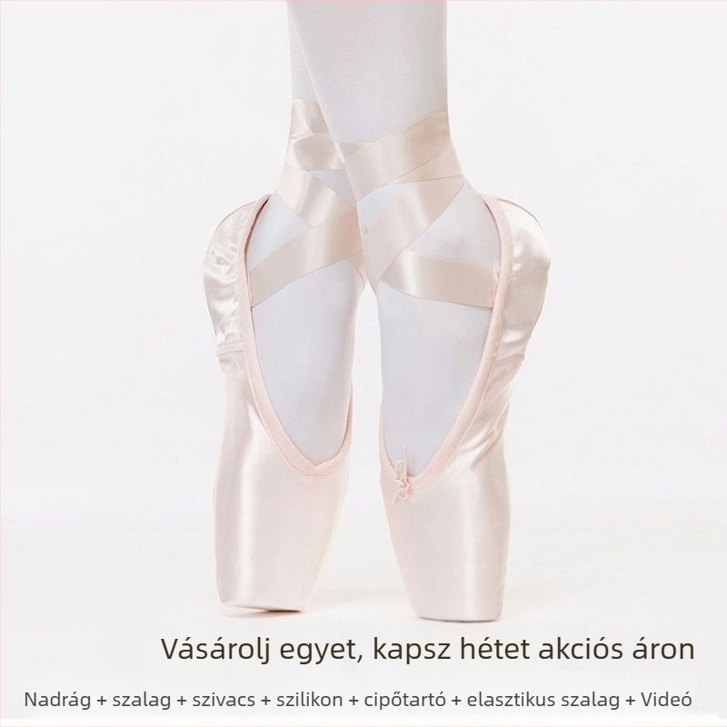Balettcipő hegyes orral, fűzős, Lycra felsőrész, valódi bőr talp