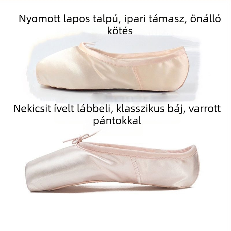 Balettcipő hegyes orral, fűzős, Lycra felsőrész, valódi bőr talp