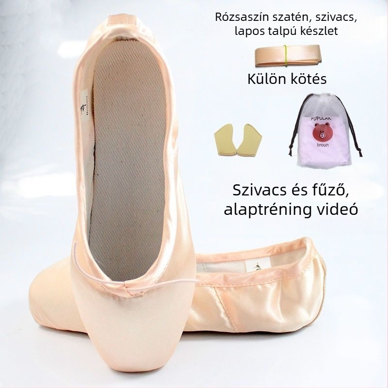 Balettcipő hegyes orral, fűzős, Lycra felsőrész, valódi bőr talp