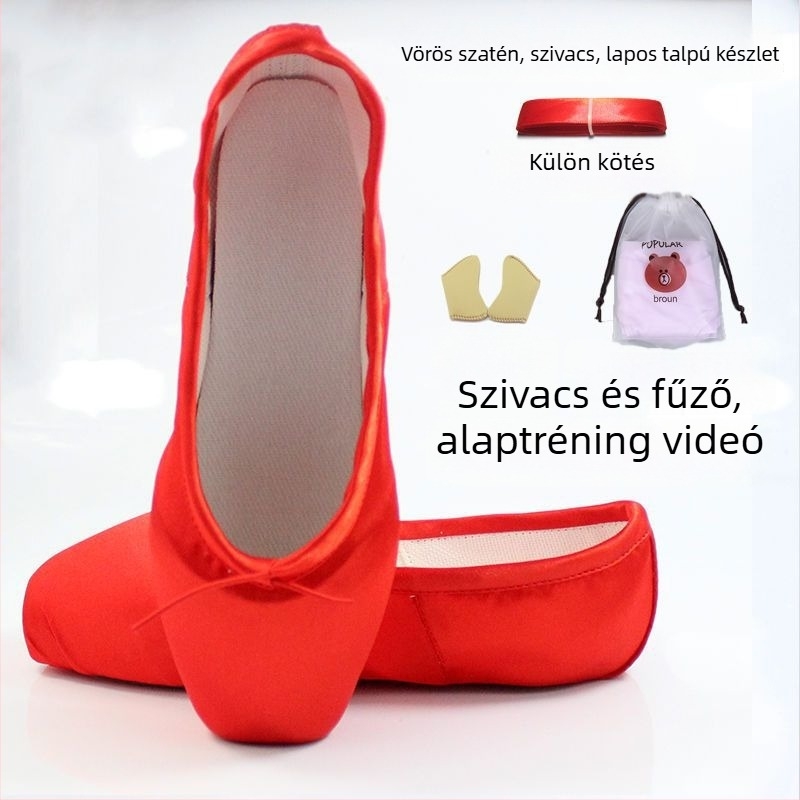 Balettcipő hegyes orral, fűzős, Lycra felsőrész, valódi bőr talp
