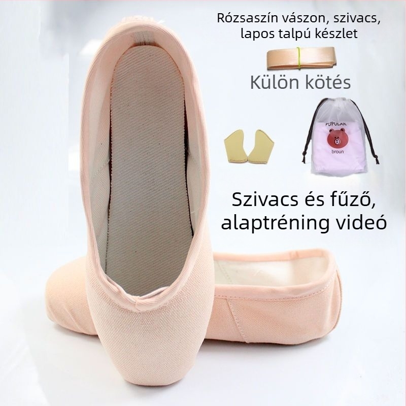Balettcipő hegyes orral, fűzős, Lycra felsőrész, valódi bőr talp