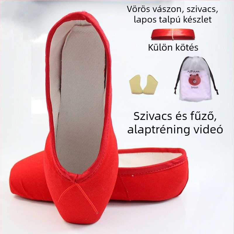 Balettcipő hegyes orral, fűzős, Lycra felsőrész, valódi bőr talp
