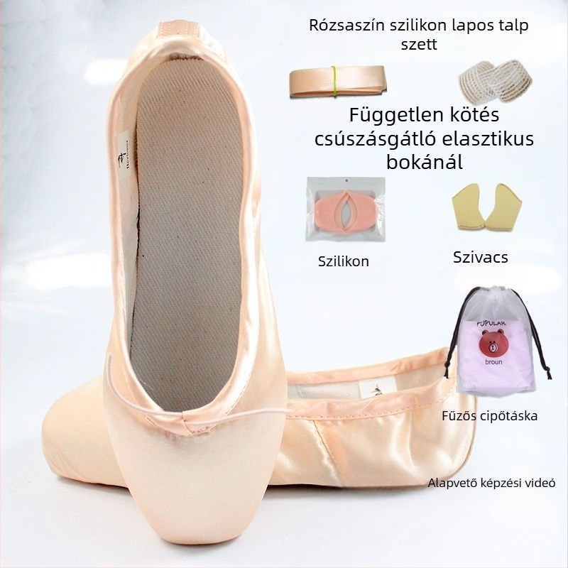 Balettcipő hegyes orral, fűzős, Lycra felsőrész, valódi bőr talp