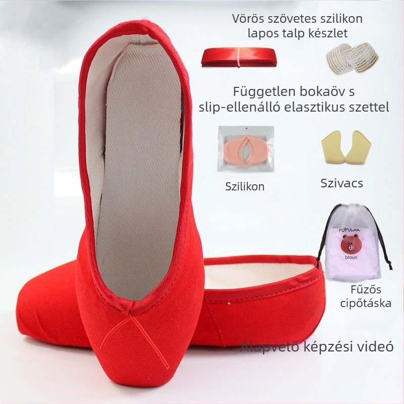 Balettcipő hegyes orral, fűzős, Lycra felsőrész, valódi bőr talp