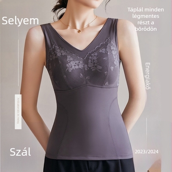 Női őszi-téli alakformáló termo mellény, fleece bélés, dupla réteg, beépített csészék, V-nyakú, nylon anyag