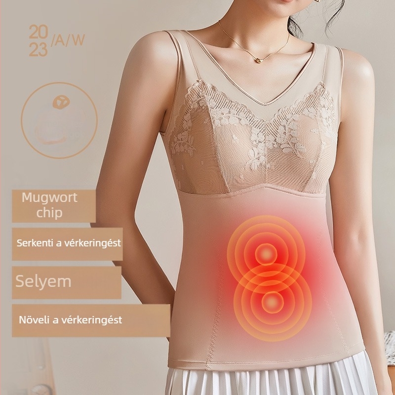 Női őszi-téli alakformáló termo mellény, fleece bélés, dupla réteg, beépített csészék, V-nyakú, nylon anyag