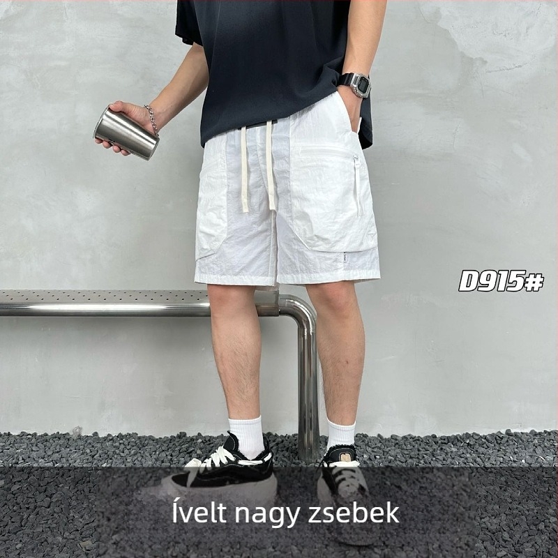 Férfi utcai rövidnadrág - 100% poliészter, egyenes szabás, nyár 2024, eredeti dizájn