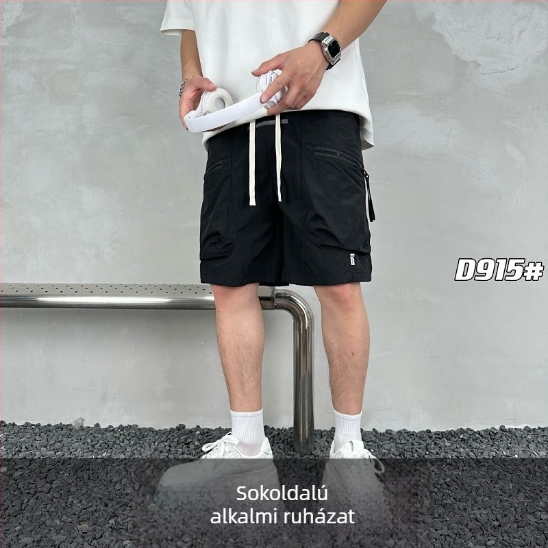 Férfi utcai rövidnadrág - 100% poliészter, egyenes szabás, nyár 2024, eredeti dizájn