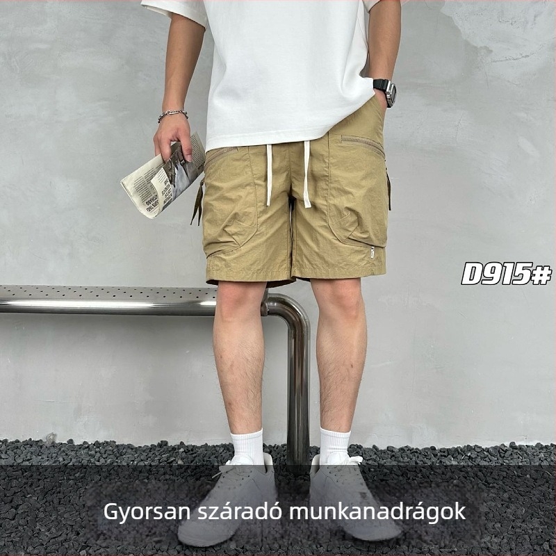 Férfi utcai rövidnadrág - 100% poliészter, egyenes szabás, nyár 2024, eredeti dizájn