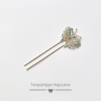 Pillangó Cloisonné hajcsat olajcsepp-díszítéssel – ötvözet, Hanfu fejfedő, téli 2024