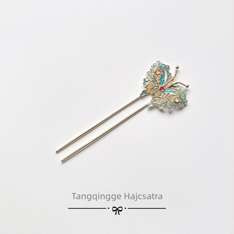 Pillangó Cloisonné hajcsat olajcsepp-díszítéssel – ötvözet, Hanfu fejfedő, téli 2024