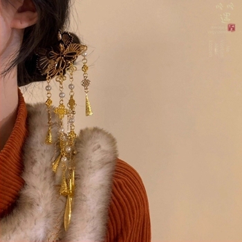 U alakú pillangó füzérrel díszített hajtű, női, fém, retro stílus