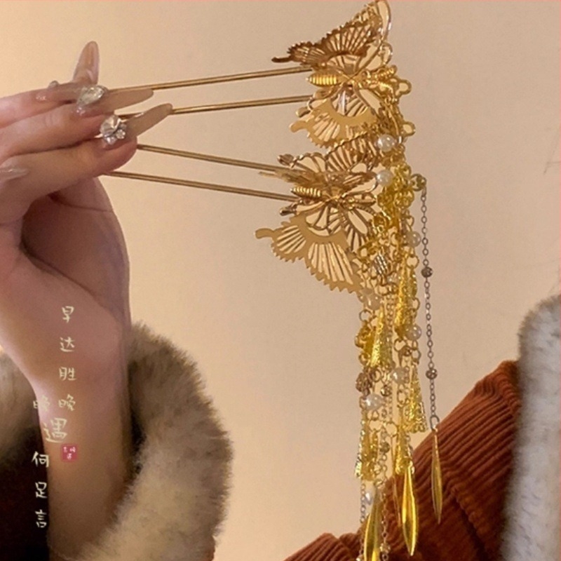 U alakú pillangó füzérrel díszített hajtű, női, fém, retro stílus