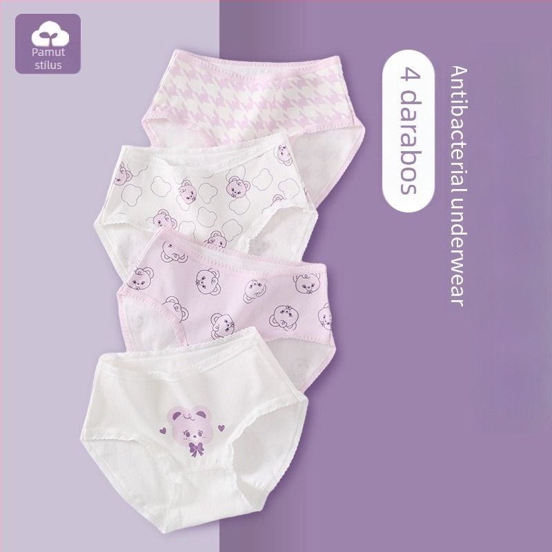 Lányoknak való pamut bikini típusú alsónemű, A osztály, antibakteriális, nem szorít, 10A méret, gyerek alsónemű