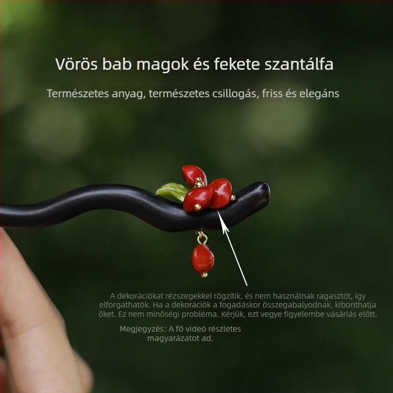 Virágos hajtű vörös bab motívummal, Hanfu-stílusú