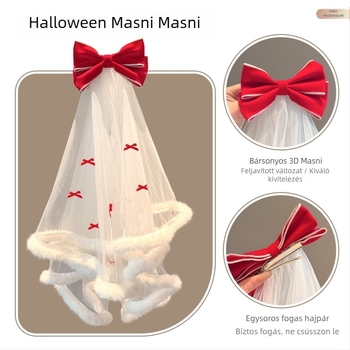 Hajkiegészítő: Luxus karácsonyi fátyol bársony masnival, textil hajdísz, masni alak