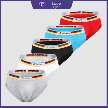 Férfi pamut alsóneműek, középmagas derekú, szivárványos derekán, egyszínű minta, 40s fonalból készült, 95% pamut