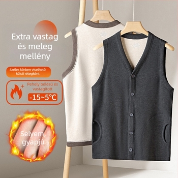 Férfi termikus mellény, fleece béléssel, dupla rétegű viszkóz anyagból, V-nyakú, külső rétegként viselhető