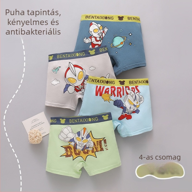 Fiúknak készült pamut boxer alsó, 95% pamut + 5% elasztán, A osztályú biztonság, 8 évesnél idősebb gyermekeknek, 4 darabos csomag