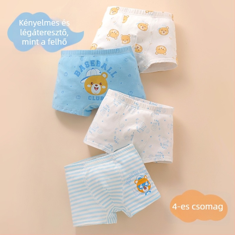 Fiúknak készült pamut boxer alsó, 95% pamut + 5% elasztán, A osztályú biztonság, 8 évesnél idősebb gyermekeknek, 4 darabos csomag