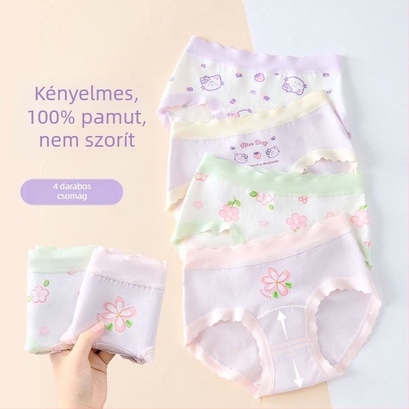 Lányoknak szóló pamut alsónemű antibakteriális védelemmel, háromszög alakú fazon