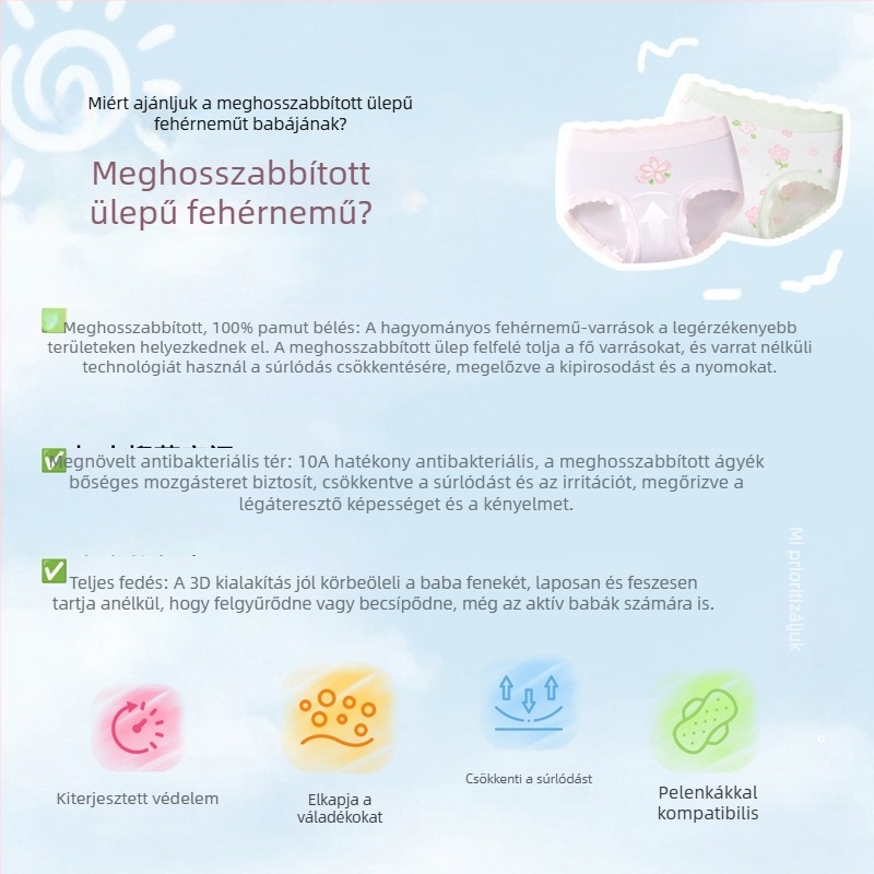 Lányoknak szóló pamut alsónemű antibakteriális védelemmel, háromszög alakú fazon