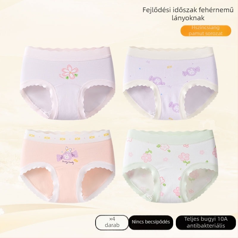 Lányoknak szóló pamut alsónemű antibakteriális védelemmel, háromszög alakú fazon