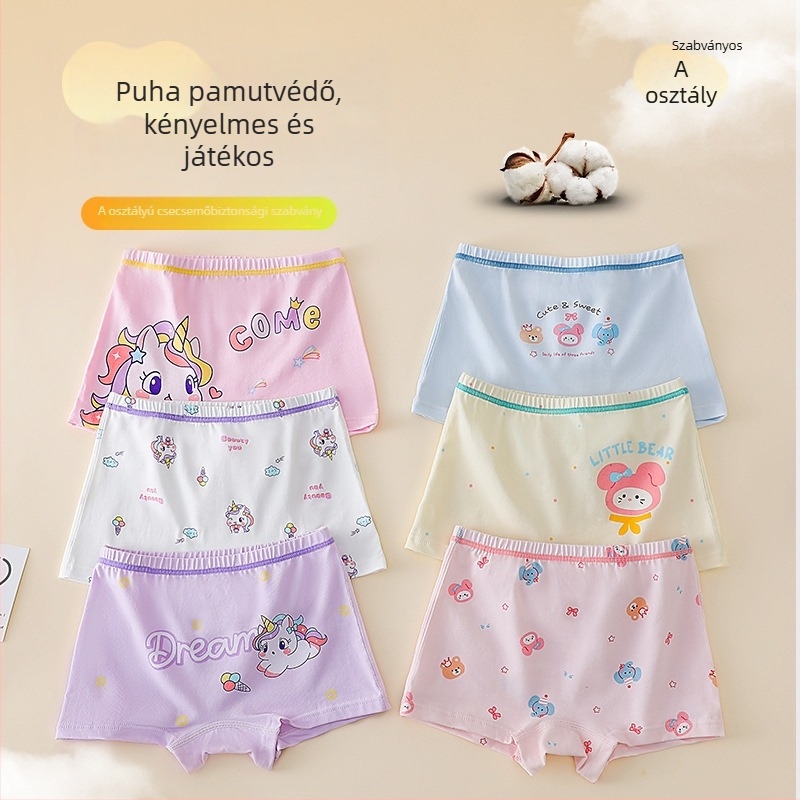 Lányoknak készült pamut alsónemű, 95% pamut, 5% elastán, antibakteriális 10A, lélegző boxer-stílusú alsóneműk 3–8 éves gyerekeknek