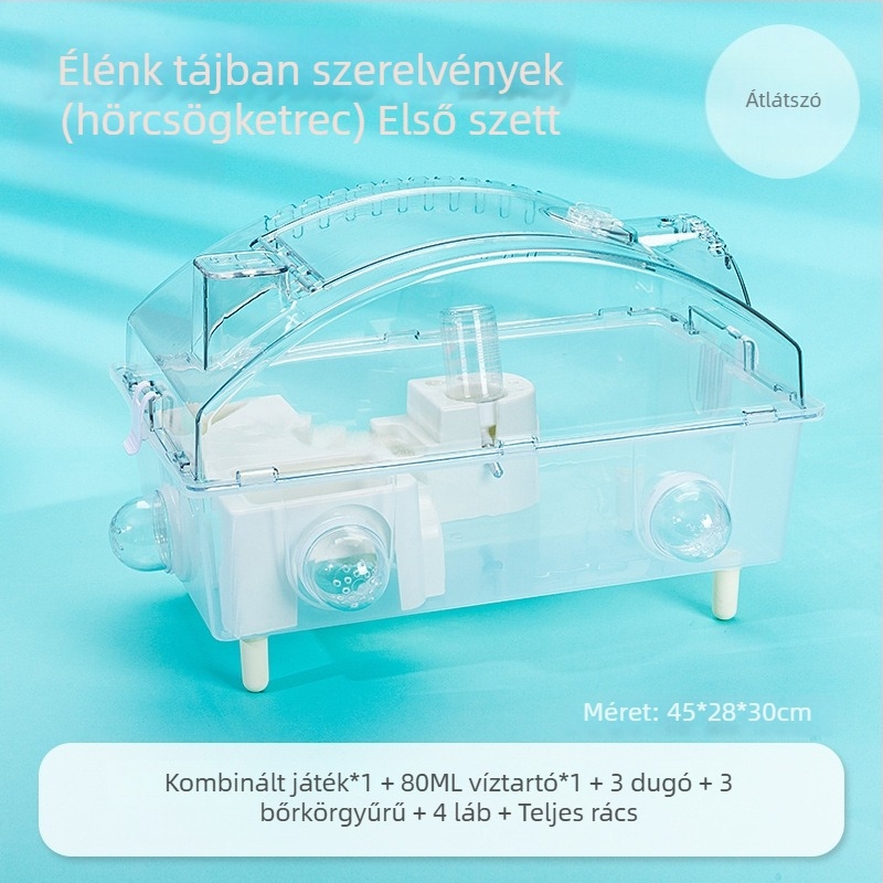 Plasztik hörcsög ketrec, négyzetes kialakítás, vízálló, belső használatra.