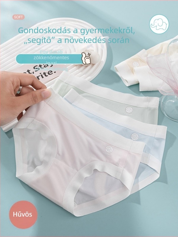 Gyerekeknek készült lányoknak szánt alsónemű ice silk anyagból, kontrasztos betűkkel és elefántmotívummal, magas rugalmasság, lélegző, antibakteriális pamut betét, 3–8 éveseknek.