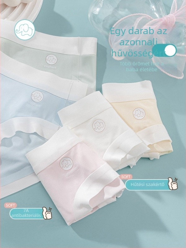 Gyerekeknek készült lányoknak szánt alsónemű ice silk anyagból, kontrasztos betűkkel és elefántmotívummal, magas rugalmasság, lélegző, antibakteriális pamut betét, 3–8 éveseknek.