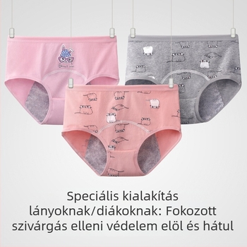 12 éves lányok menstruációs bugyija, szivárgásmentes, lélegző, antibakteriális, középmagas derekú
