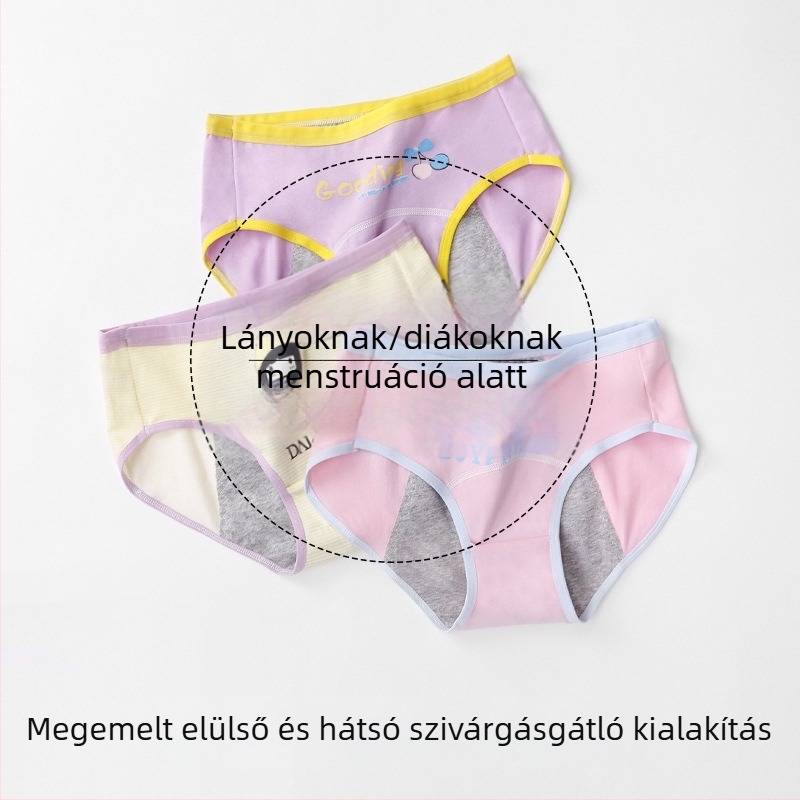 12 éves lányok menstruációs bugyija, szivárgásmentes, lélegző, antibakteriális, középmagas derekú