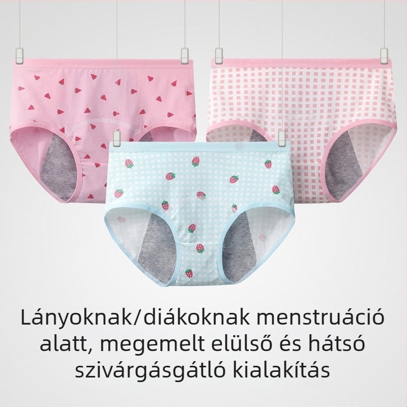 12 éves lányok menstruációs bugyija, szivárgásmentes, lélegző, antibakteriális, középmagas derekú
