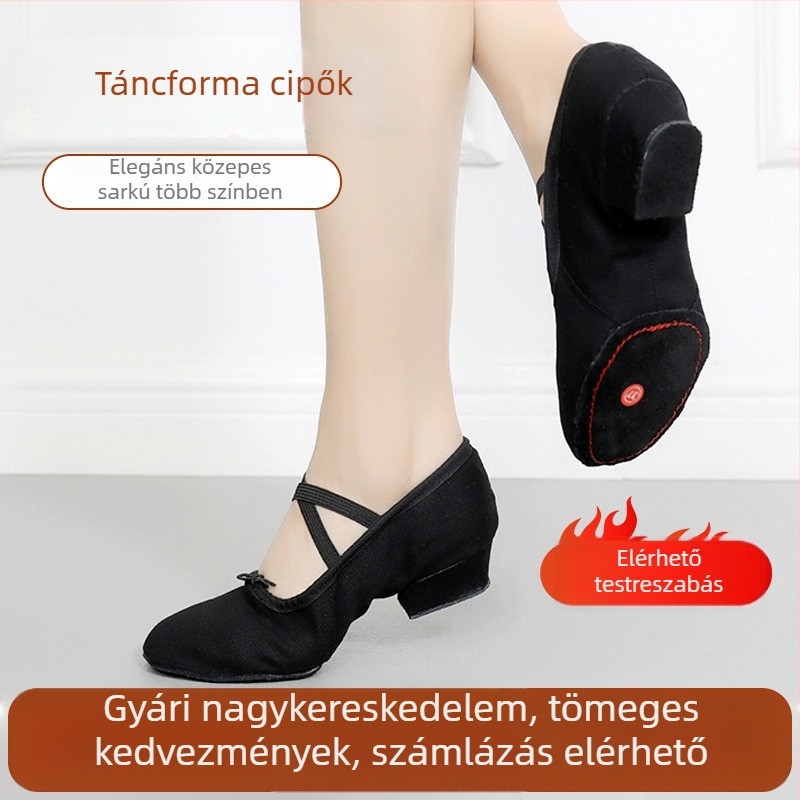 Thriving női tánc cipő, vászon felsőrész, bőr talp, lélegző, könnyű, sarokkal