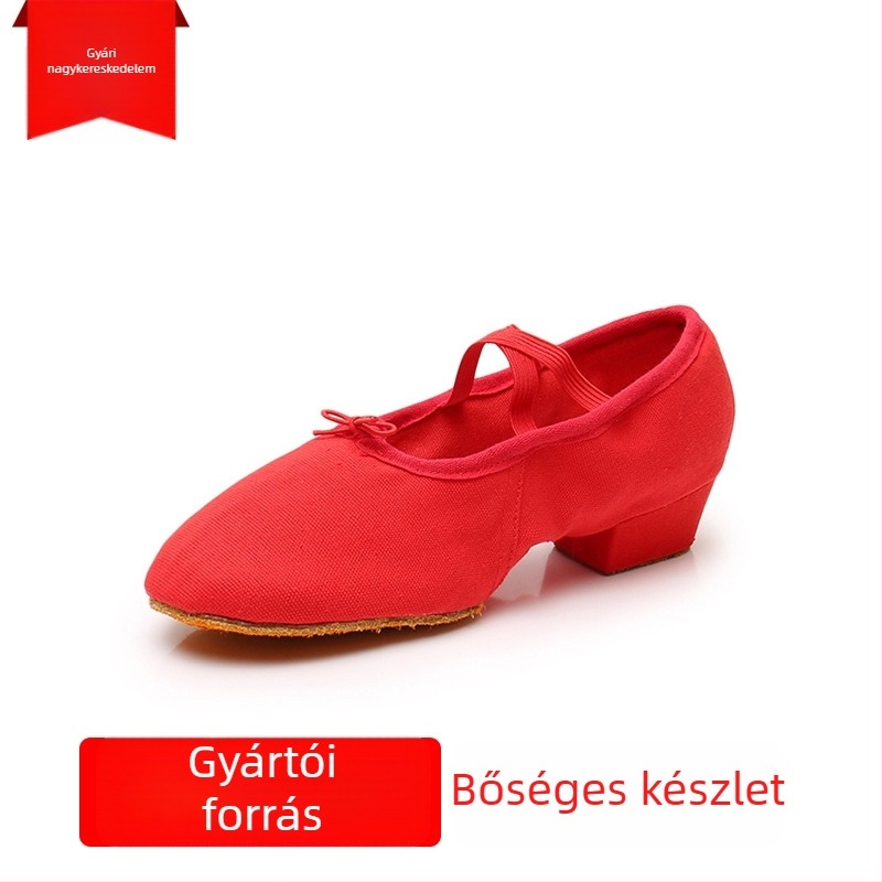 Thriving női tánc cipő, vászon felsőrész, bőr talp, lélegző, könnyű, sarokkal